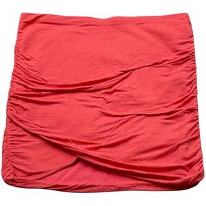 Free People Ruched Mini Skirt Women’s L Coral‎ Pink Bodycon Boho Stretch